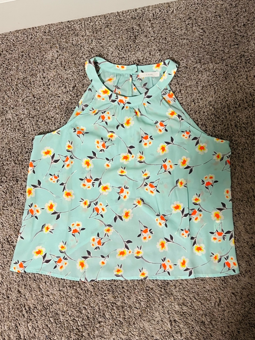 Lush Floral Sleeveless Mint Open Back Halter Top